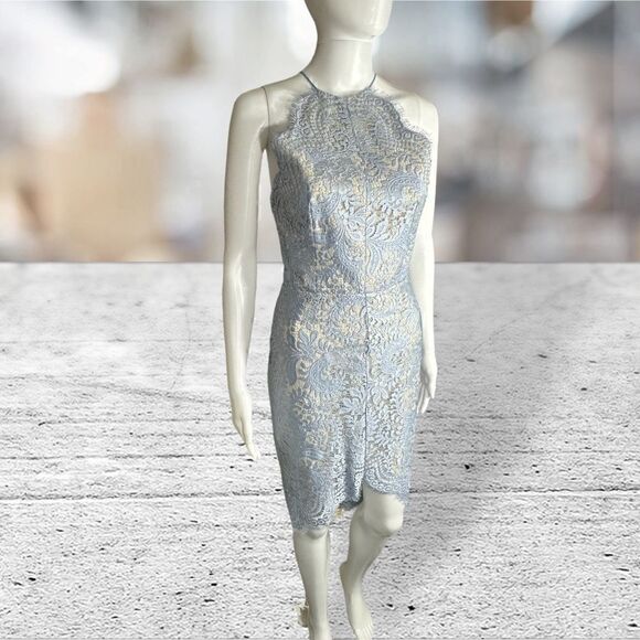 Lover Light Blue Lace Tie Up Open Back Dress - Picture 3 of 5